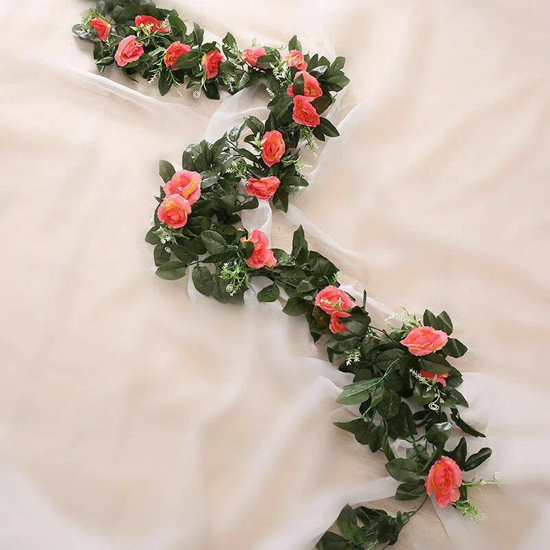 2.5m Artificial Flower Silk Rose Leaf Garland Vine Ivy Home Wedding Garden Corbycart