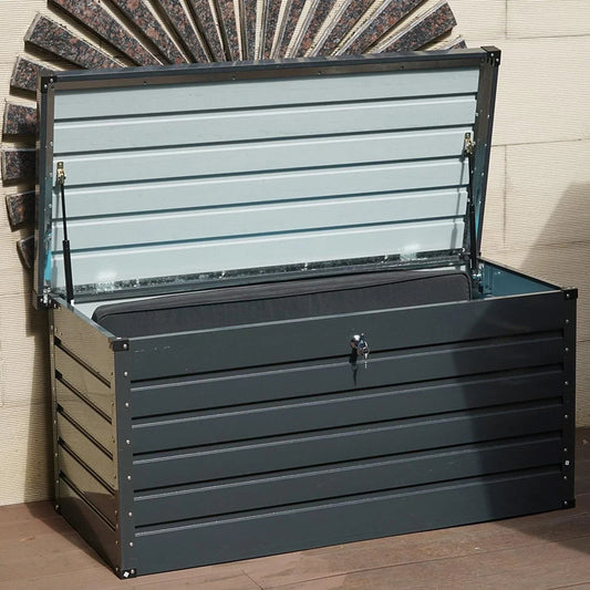 Dark Grey 420L Metal Storage Box Garden Outdoor Shed Utility Cushion Chest Truck Corbycart