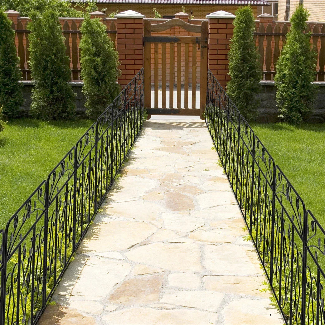 Garden Fence 5 Panels Metal Wrought Iron Railings Decorative Fencing