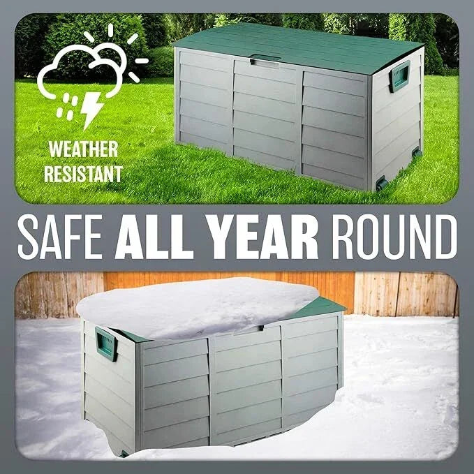LARGE PLASTIC GARDEN STORAGE BOX OUTDOOR WATERPROOF DECK CONTAINER