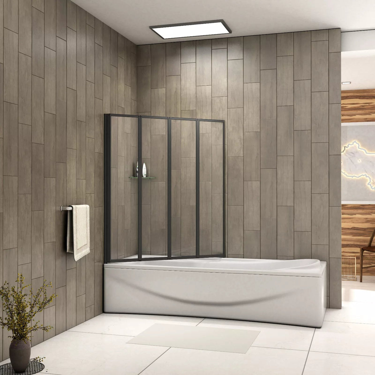 Matt Black 4 Fold Folding Bath Screen Shower Bathroom 4mm Glass Panel 1000x1400 CorbyCart