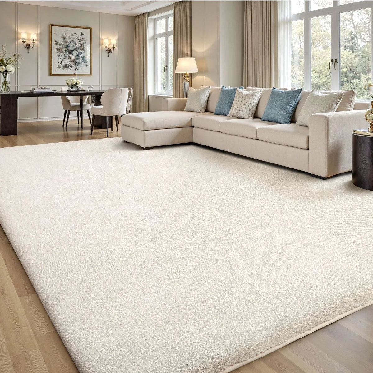 Cream Fluffy Anti-Slip Mat Living Room Bedroom Rug Carpet CorbyCart
