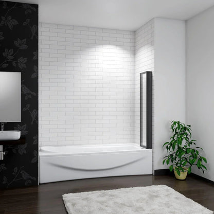 Matt Black 4 Fold Folding Bath Screen Shower Bathroom 4mm Glass Panel 900x1400 CorbyCart