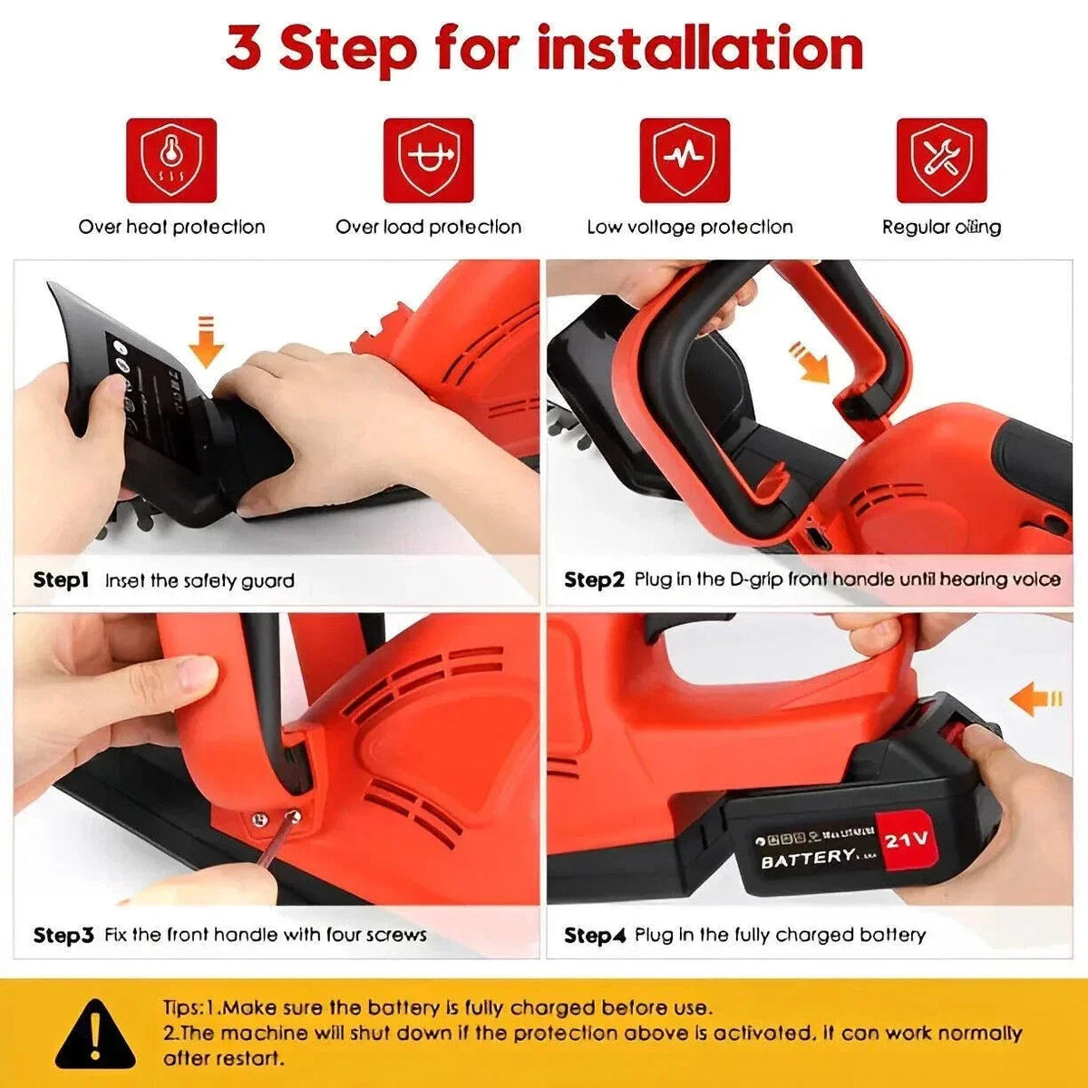 Brushless Cordless Hedge Trimmer Tree Branch Cutter Tool with 2Battery & Charger CorbyCart