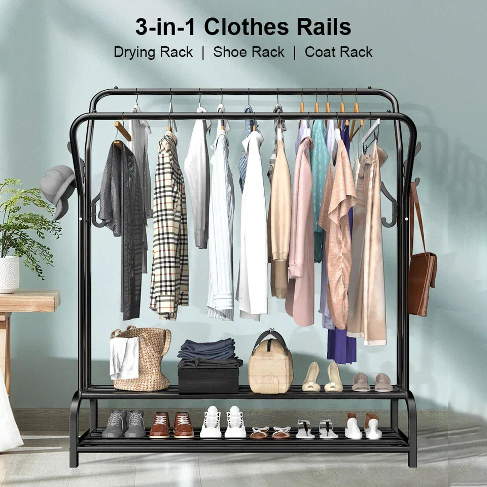 Heavy Duty Metal Double Rail Clothes Garment Hanging Rack Shelf Display Stand UK CorbyCart