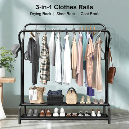 Heavy Duty Metal Double Rail Clothes Garment Hanging Rack Shelf Display Stand UK CorbyCart