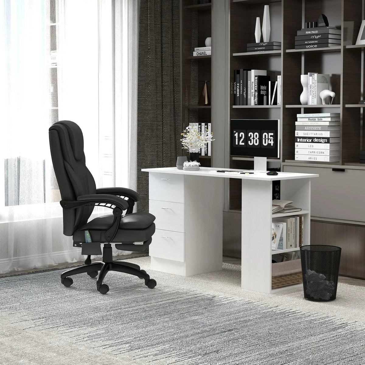 120cm Computer Desk PC Table Workstation w/ 3 Shelf & Drawers White CorbyCart