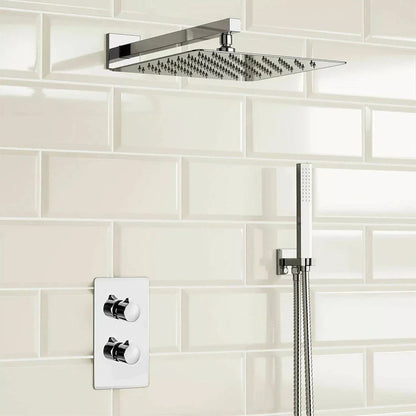 Modern Concealed Square Shower Brass Valve Mixer Twin Head Shower Set Chrome CorbyCart