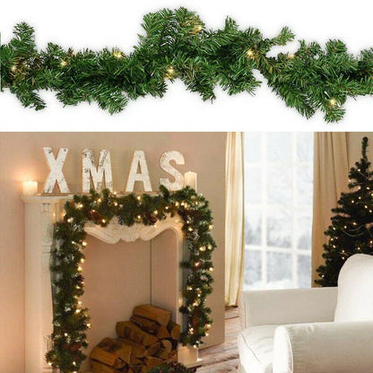 16FT Christmas Garland with LED Lights Pre Lit Stairs Home Fireplace Bushy Pine CorbyCart