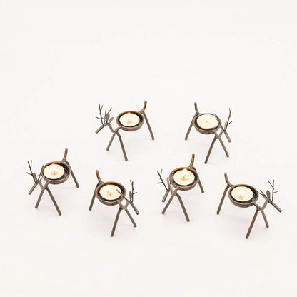 6x Christmas Reindeer Tea Light Candle Holders & Tealights Xmas Home Decor Gift CorbyCart