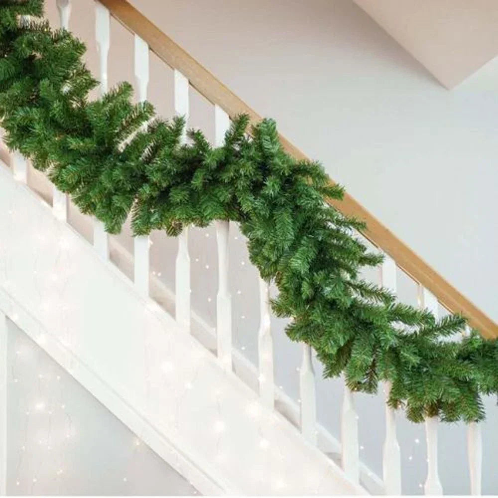16FT Christmas Garland with LED Lights Pre Lit Stairs Home Fireplace Bushy Pine CorbyCart