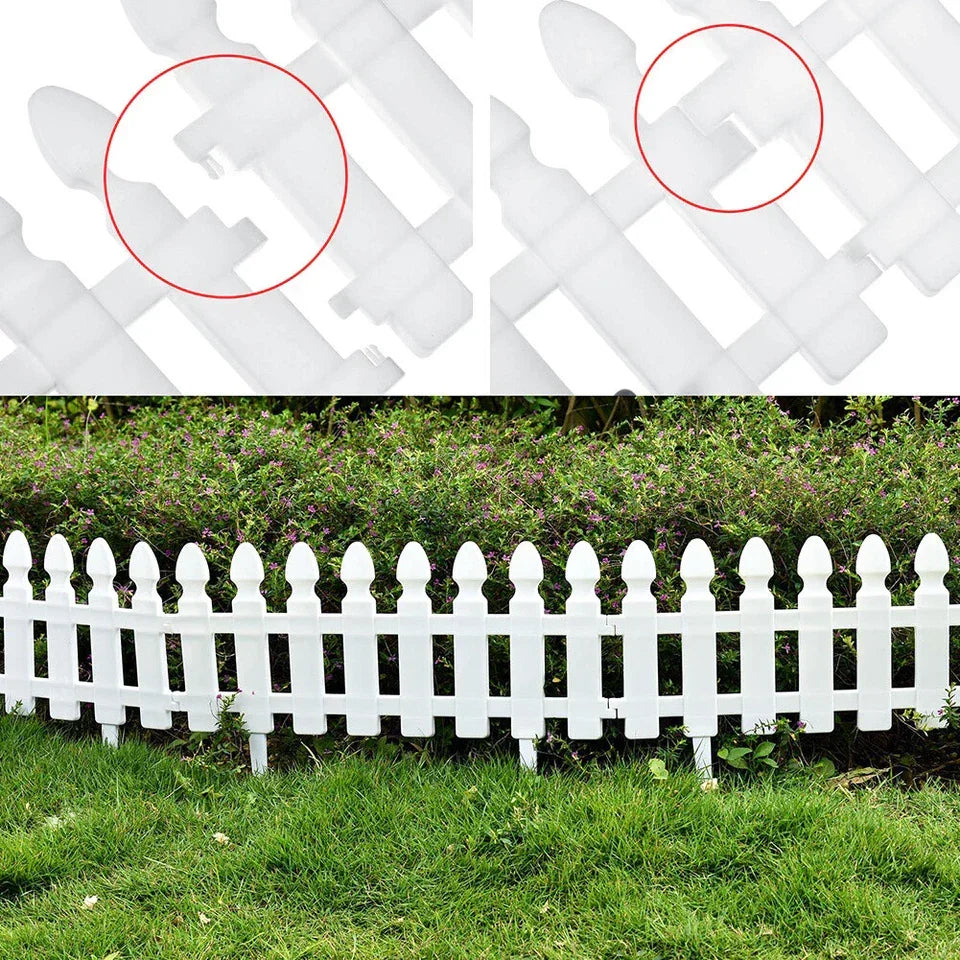 4,8,12 PCS White Plastic Picket Fencing Wooden Effect Lawn Border Edge Garden Edging Corbycart
