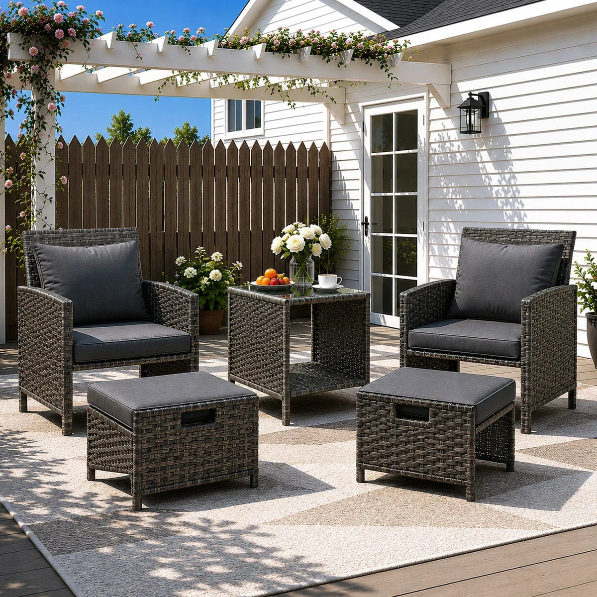 5 Piece Rattan Garden Furniture Patio Sofa Chairs Table Outdoor Conservatory Set CorbyCart