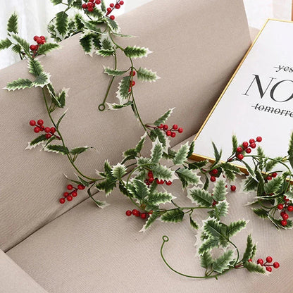 2M Christmas Garland Holly Leaf Red Berries Winter Fireplace Hanging Party Decor CorbyCart
