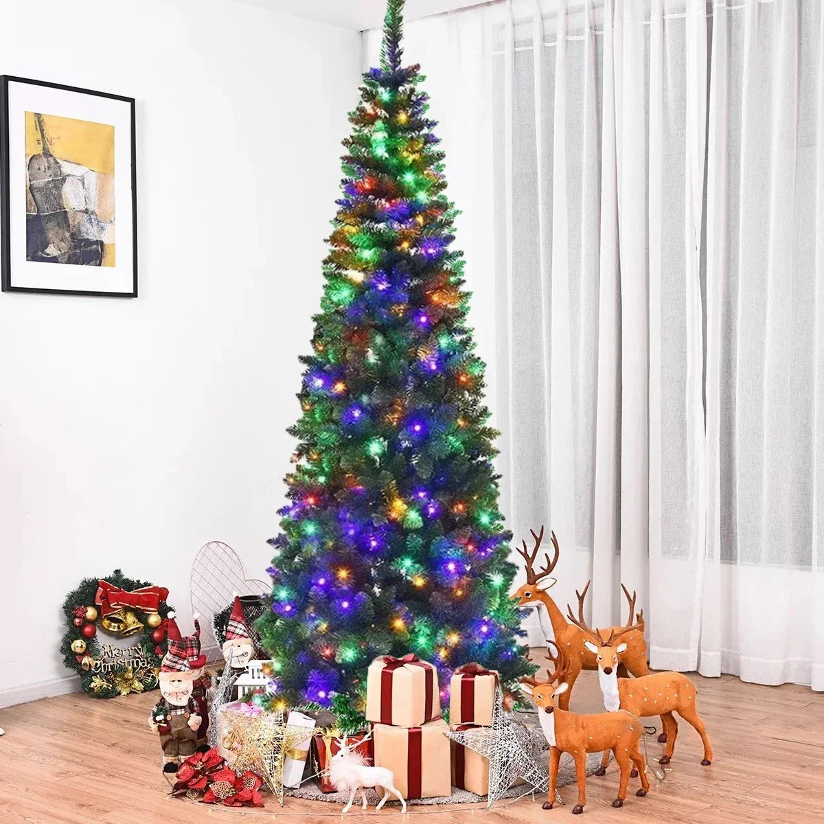 4/5/6/7ft Pencil Slim Christmas Tree with Lights Artificial XMAS Home Decoration CorbyCart