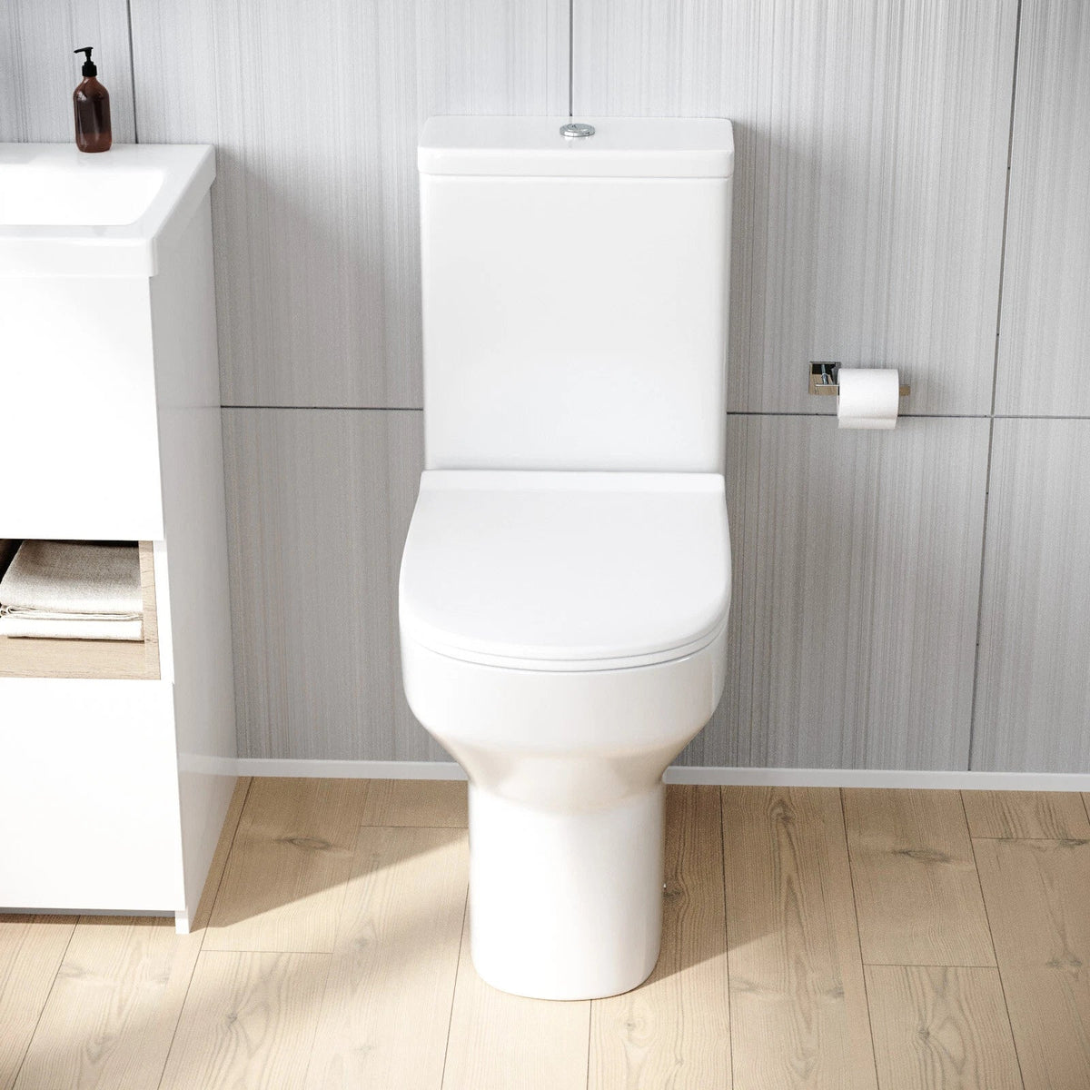 Nes Home Modern Comfort Height Close Coupled Toilet & Cistern & Soft Close Seat CorbyCart