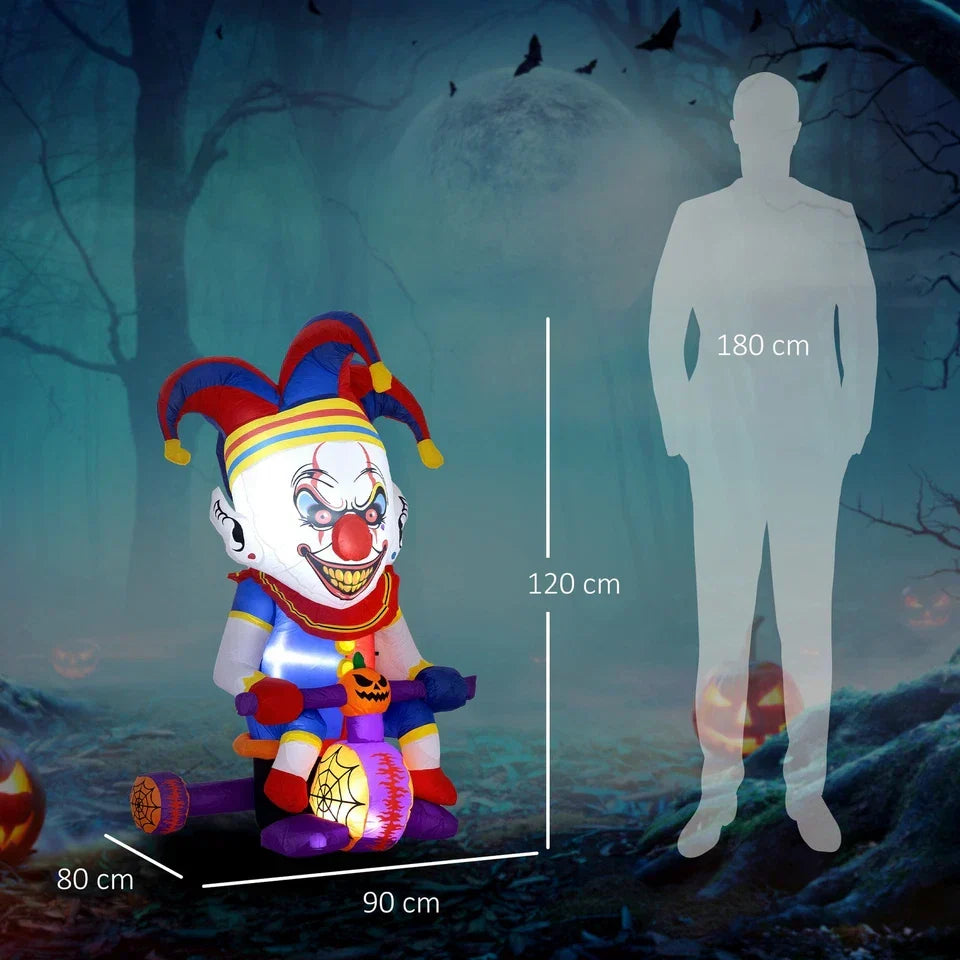 4ft Blow Up Halloween Inflatable Clown on Bicycle with 3 Built-in LED Lights CorbyCart