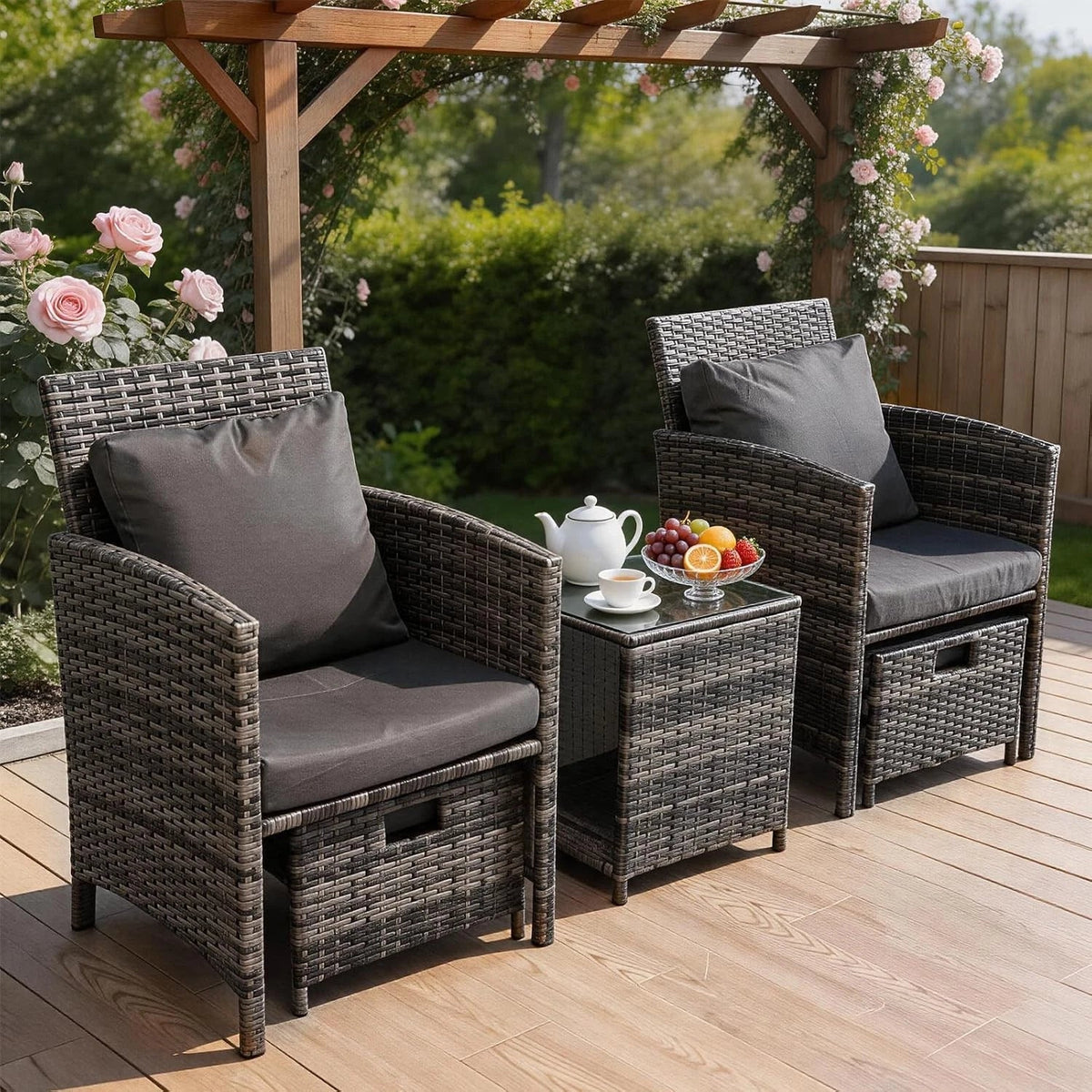 5 Piece Rattan Garden Furniture Patio Sofa Chairs Table Outdoor Conservatory Set CorbyCart
