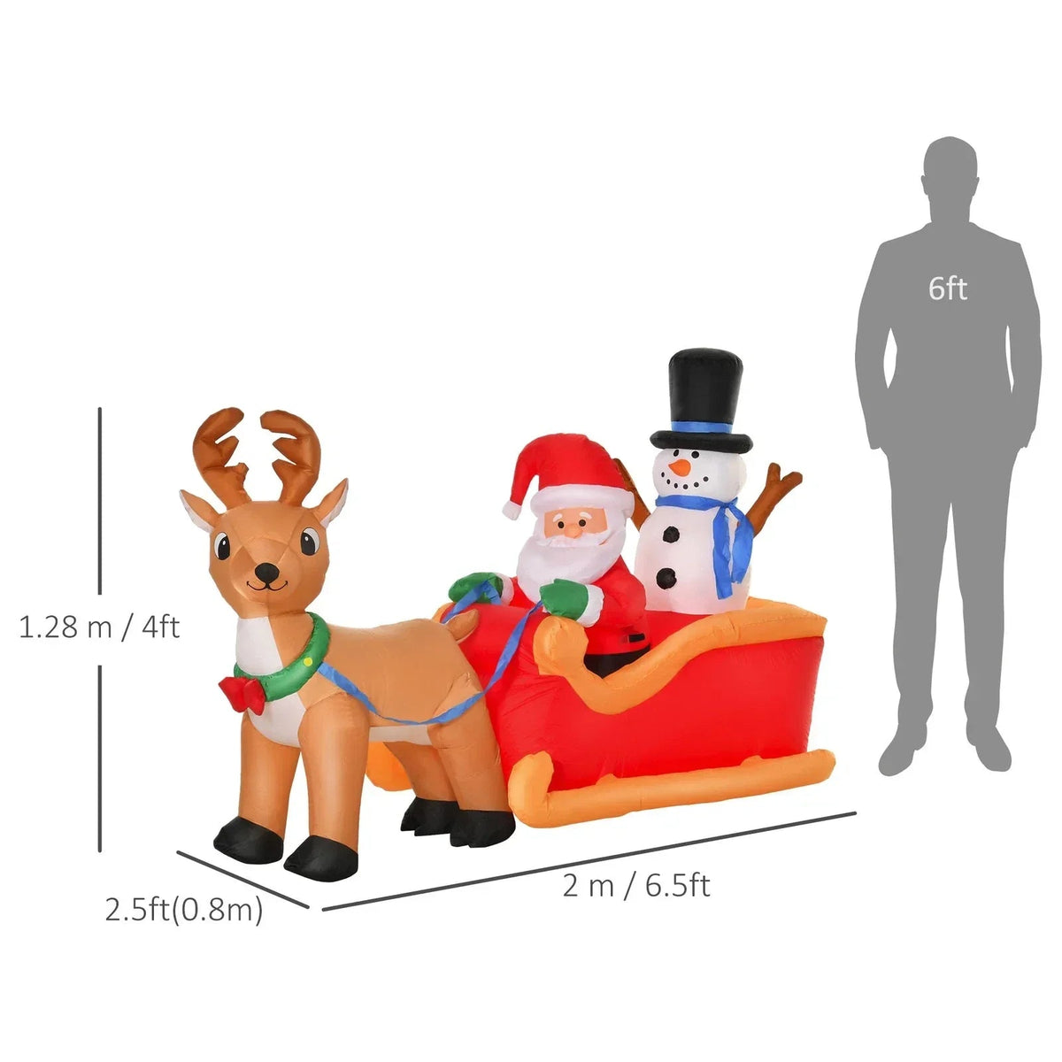 6.5ft Christmas Inflatable Santa Claus on Sleigh Deer LED Lighted for Decoration CorbyCart