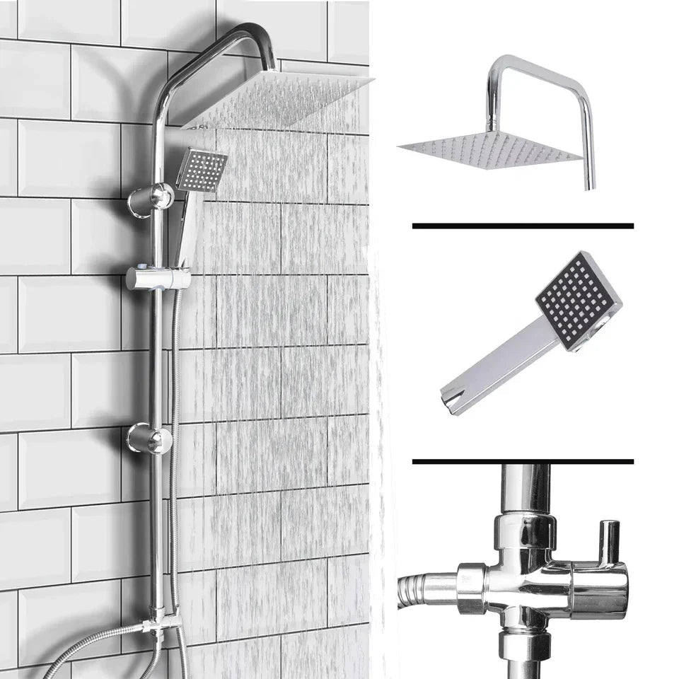 Shower Kit Twin Head 2 Mixer Shower Heads Rail Hose Riser Square Bathroom Set CorbyCart