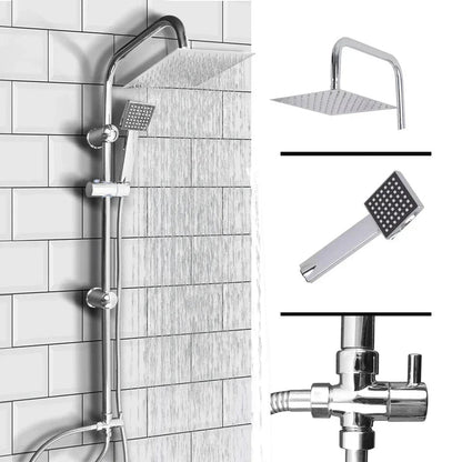 Shower Kit Twin Head 2 Mixer Shower Heads Rail Hose Riser Square Bathroom Set CorbyCart