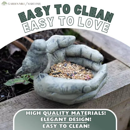 Bird Feeder Stone Effect Bath Garden Decor Hands Ornament Feeding Station Water