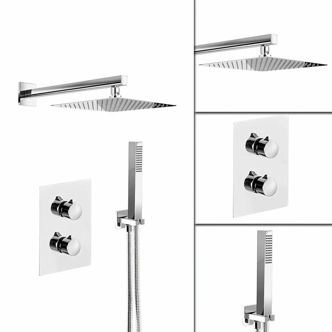 Modern Concealed Square Shower Brass Valve Mixer Twin Head Shower Set Chrome CorbyCart