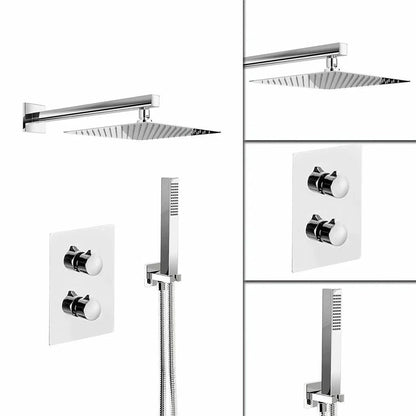 Modern Concealed Square Shower Brass Valve Mixer Twin Head Shower Set Chrome CorbyCart