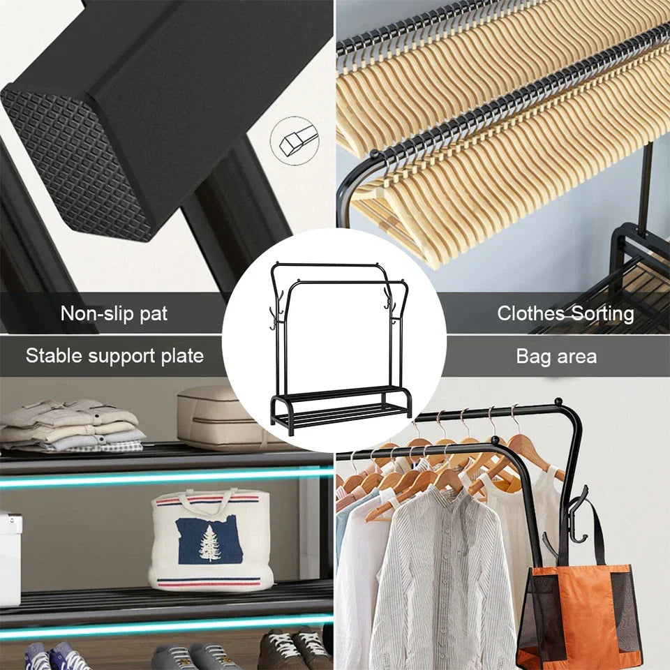 Heavy Duty Metal Double Rail Clothes Garment Hanging Rack Shelf Display Stand UK CorbyCart
