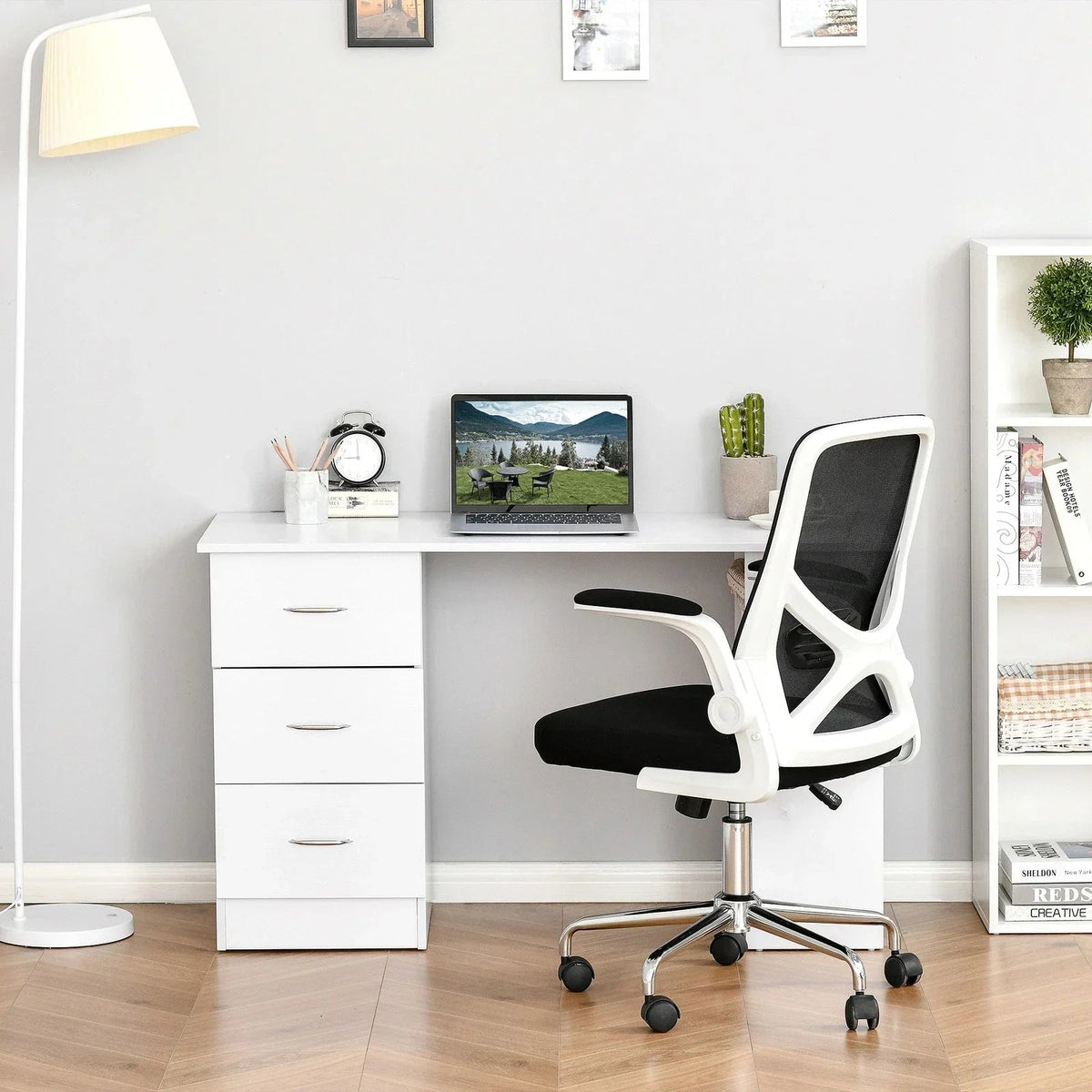 120cm Computer Desk PC Table Workstation w/ 3 Shelf & Drawers White CorbyCart