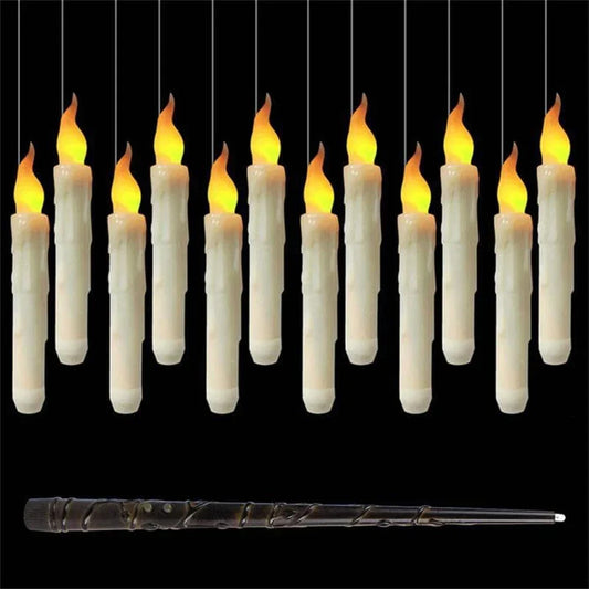 12PCS Floating Candles Halloween Hanging Harry Potter LED Candles Warm White