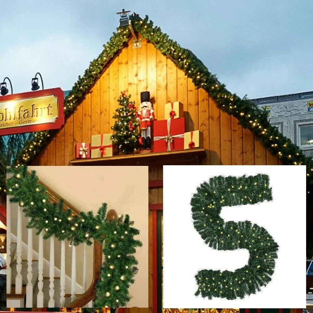 16FT Christmas Garland with LED Lights Pre Lit Stairs Home Fireplace Bushy Pine CorbyCart