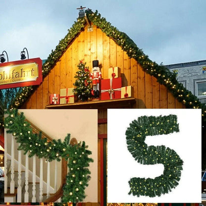 16FT Christmas Garland with LED Lights Pre Lit Stairs Home Fireplace Bushy Pine CorbyCart