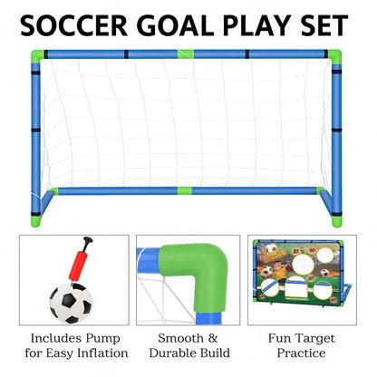 Kids 2in1 Portable Soccer Goal Post Up Football Target Board With Net, Ball Pump