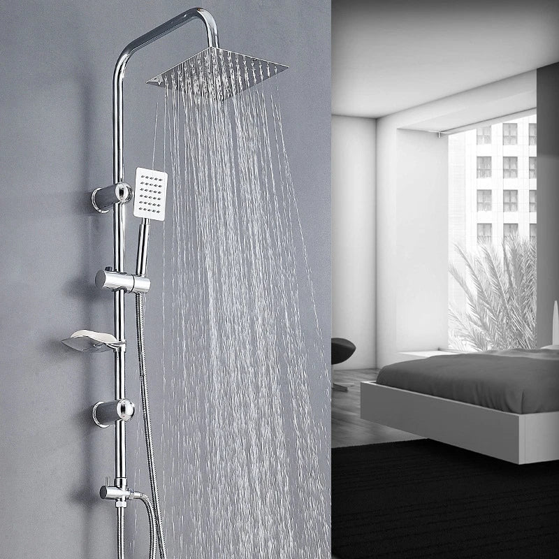 Shower Kit Twin Head 2 Mixer Shower Heads Rail Hose Riser Square Bathroom Set CorbyCart