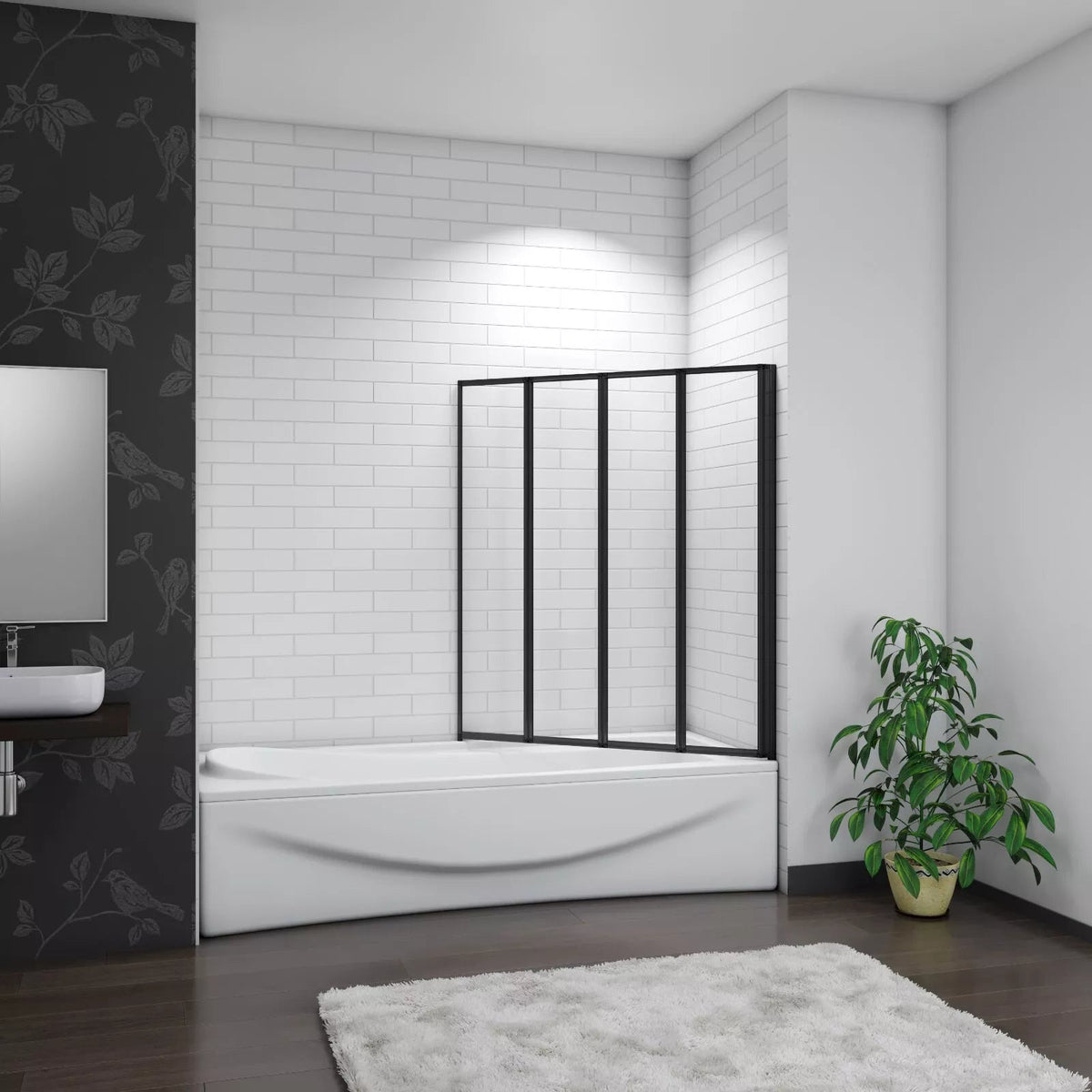 Matt Black 4 Fold Folding Bath Screen Shower Bathroom 4mm Glass Panel 900x1400 CorbyCart