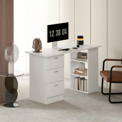 120cm Computer Desk PC Table Workstation w/ 3 Shelf & Drawers White CorbyCart