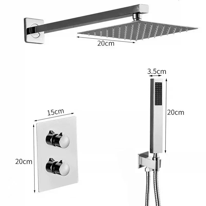 Modern Concealed Square Shower Brass Valve Mixer Twin Head Shower Set Chrome CorbyCart