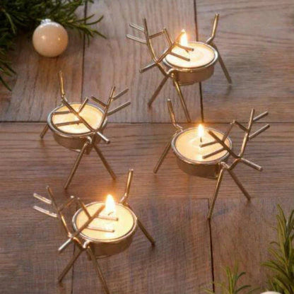 6x Christmas Reindeer Tea Light Candle Holders & Tealights Xmas Home Decor Gift CorbyCart