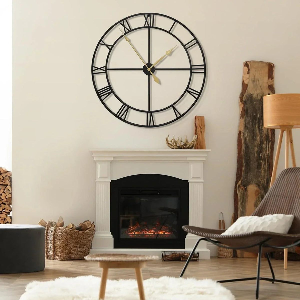 80CM Large Wall Clock 30 Inches Oversized Modern Round Black Metal CorbyCart