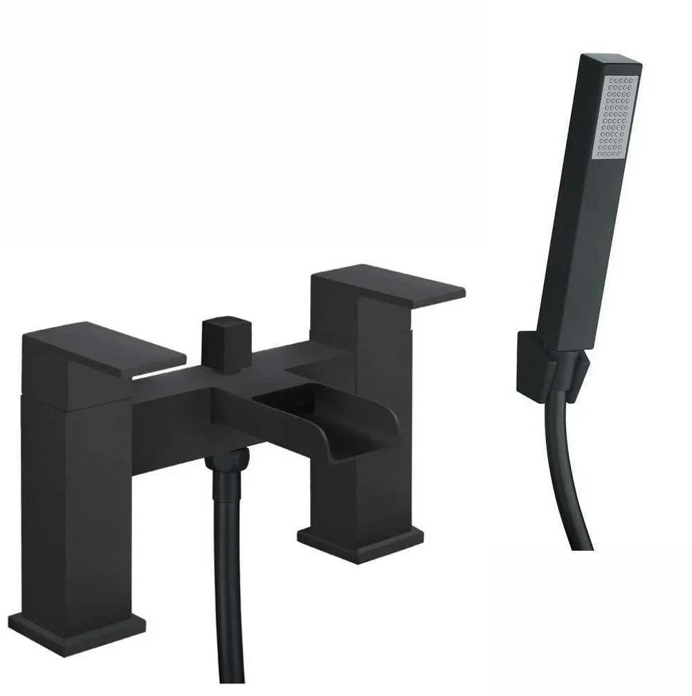 Bathroom Modern Waterfall Black Basin Sink Mono Square Mixer Tap Filler Waste CorbyCart