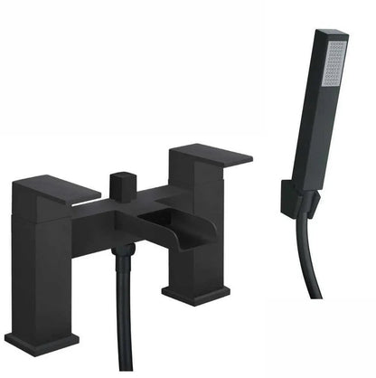 Bathroom Modern Waterfall Black Basin Sink Mono Square Mixer Tap Filler Waste CorbyCart