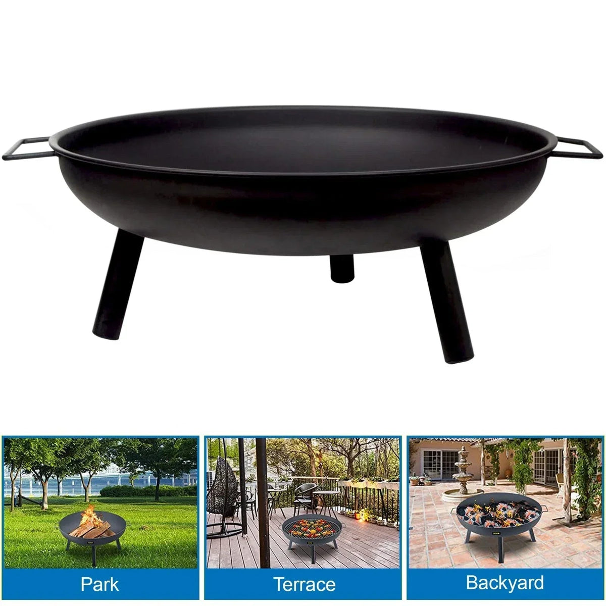 24" Round Fire Pit Folding Patio Garden Bowl Outdoor Camping Heater Log Burner Corbycart