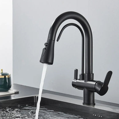 Modern Mono Kitchen Sink Mixer Taps 360° Pull Out Spray Spout Twin Lever 3 Way