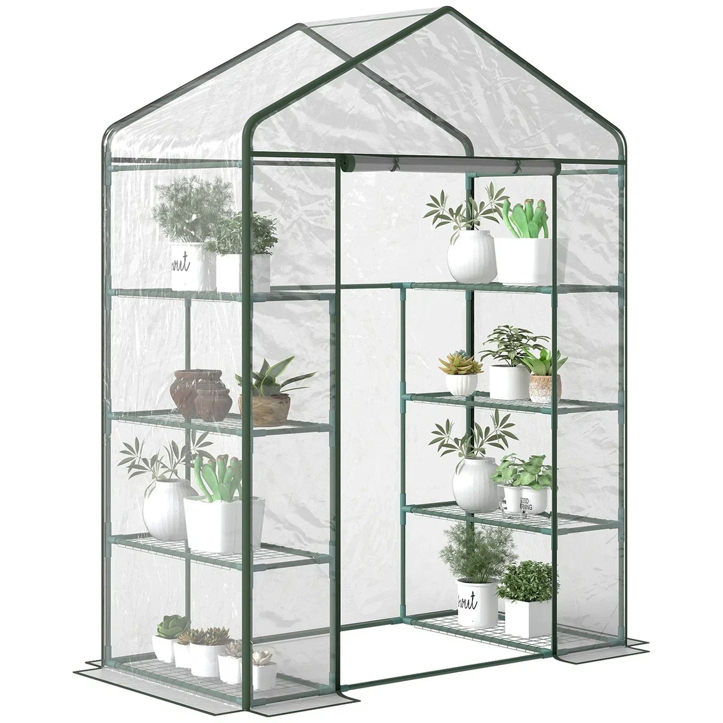Walk In Greenhouse Grow House Plants Protector Reinforced PVC Cover 4 Shelves