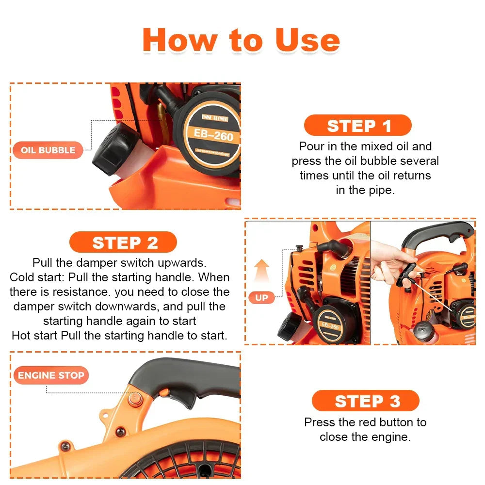 26cc Garden Yard Hand held Petrol Leaf Blower Powerful 2 Stroke Air Cooled Engine Corbycart